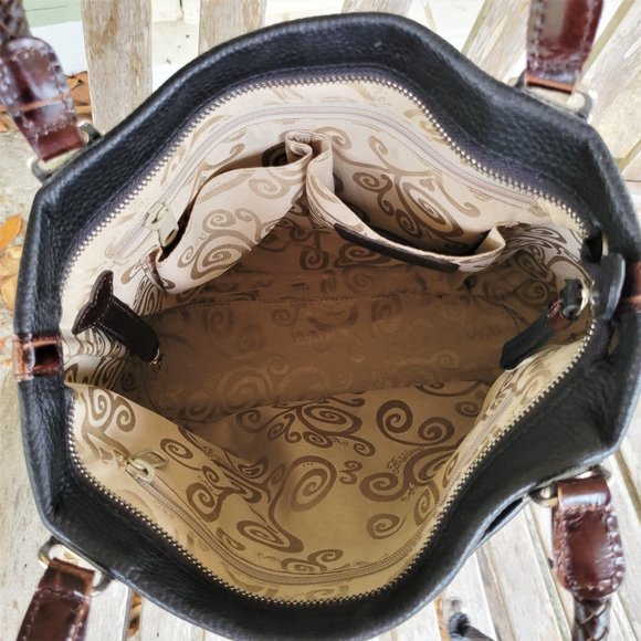 BRIGHTON Black Leather Brown Mock Croc Shoulder Bag - Picture 8 of 8